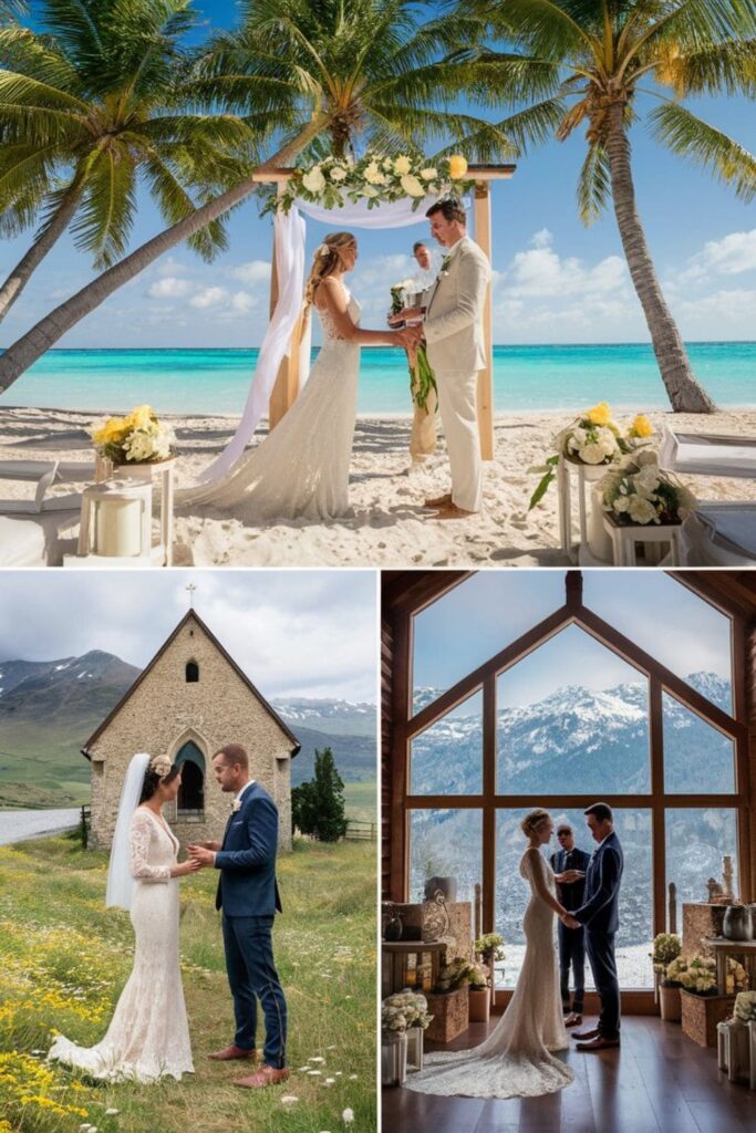 Romantic beach wedding at sunset