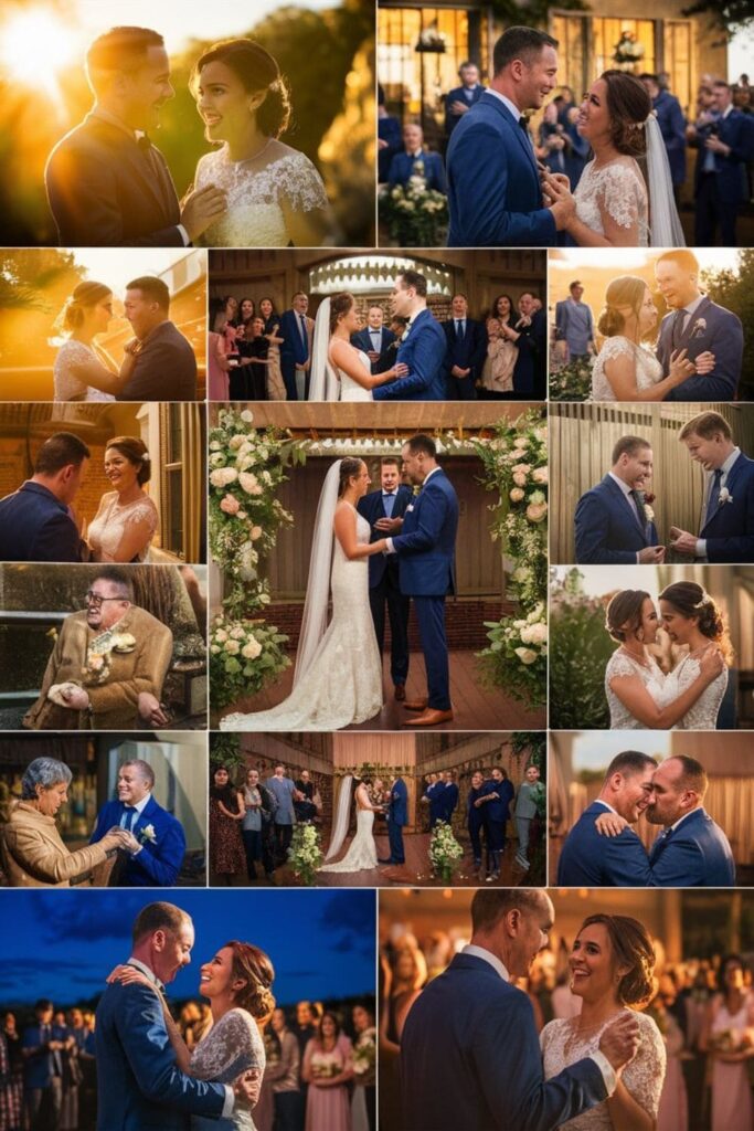 A collage of wedding moments