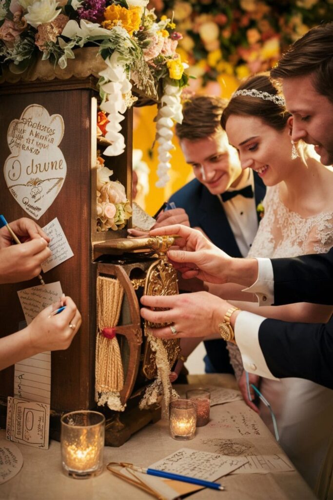 A couple sealing a time capsule