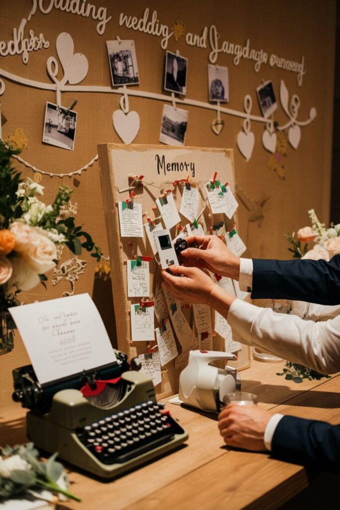 A typewriter, Polaroid camera, and memory board