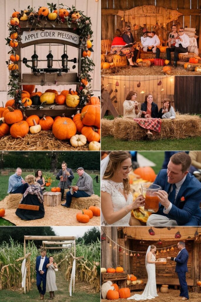 Apple cider pressing and pumpkin decor