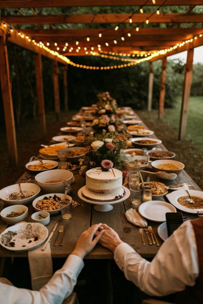 Backyard wedding with fairy lights