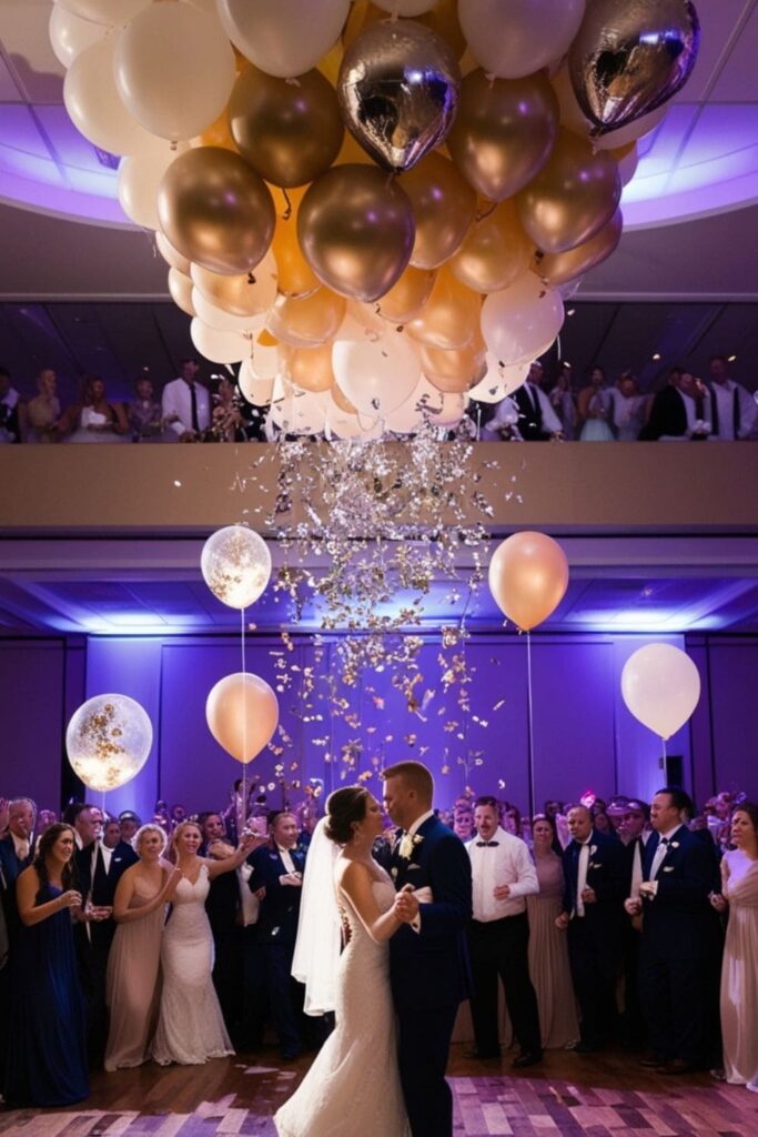 Balloons drop over the dance floor