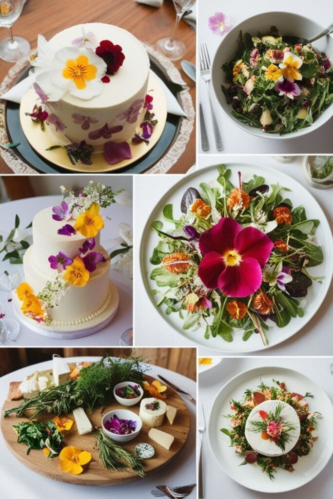 Dishes garnished with edible flowers