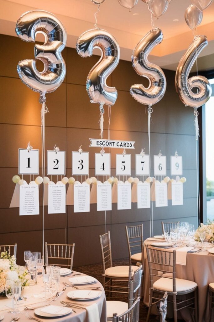 Floating number balloons mark tables