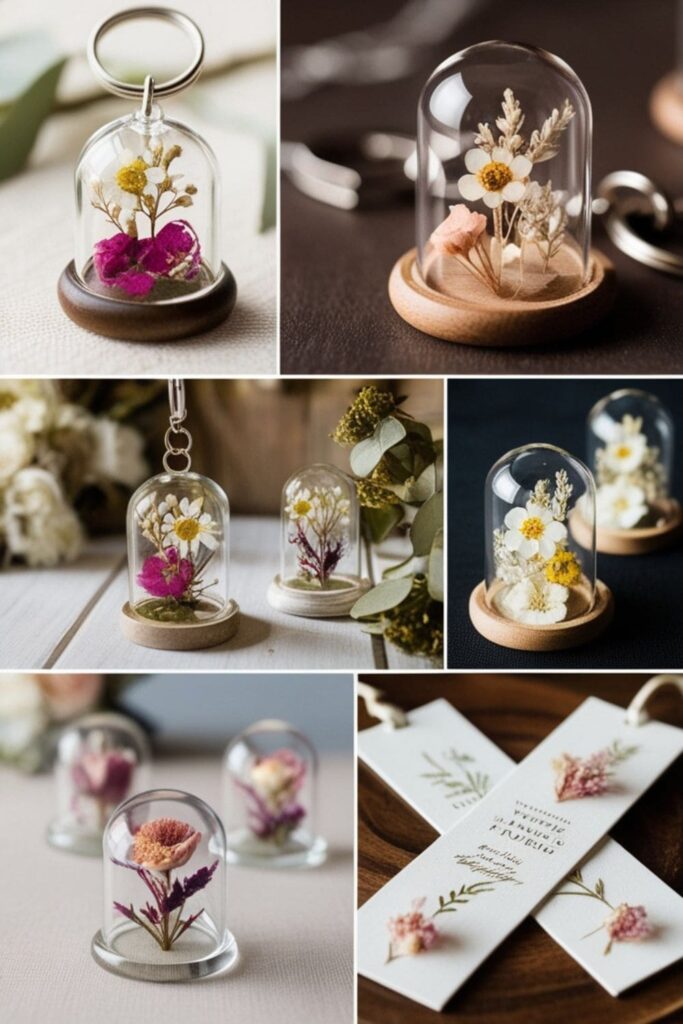 Glass domes with dried flowers