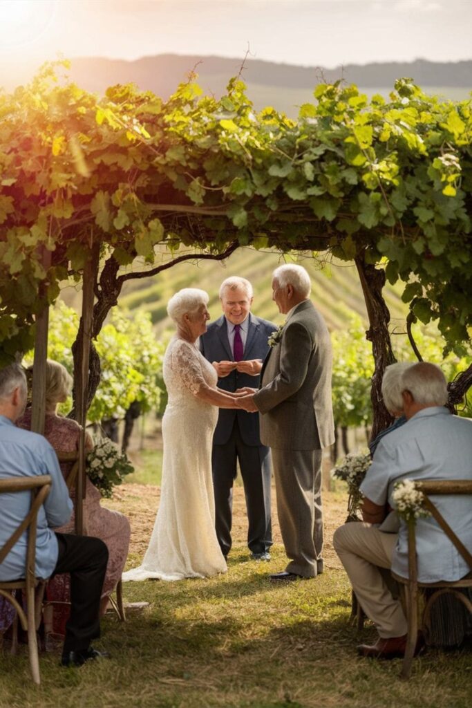 Vineyard wedding with floral arch